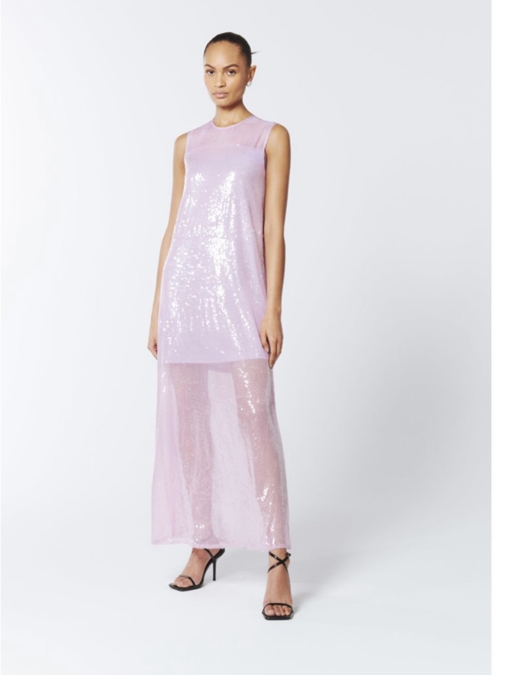 Sleeveless Pink Sequin Maxi Dress